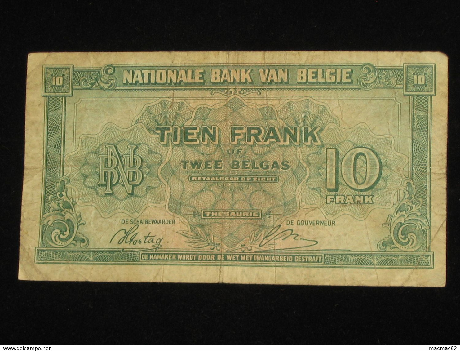 BELGIQUE - 10 Dix Francs - Tien Frank 1943 - Nationale Bank Van Belgie **** EN ACHAT IMMEDIAT ****. - Autres & Non Classés