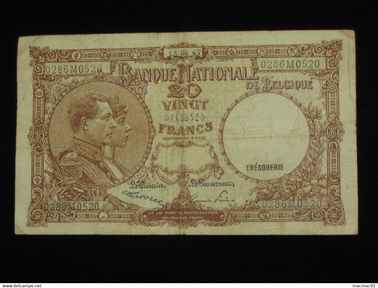 BELGIQUE - 20 Vingt Francs- Twintig Frank 1947 - Nationale Bank Van Belgie **** EN ACHAT IMMEDIAT ****. - Andere & Zonder Classificatie