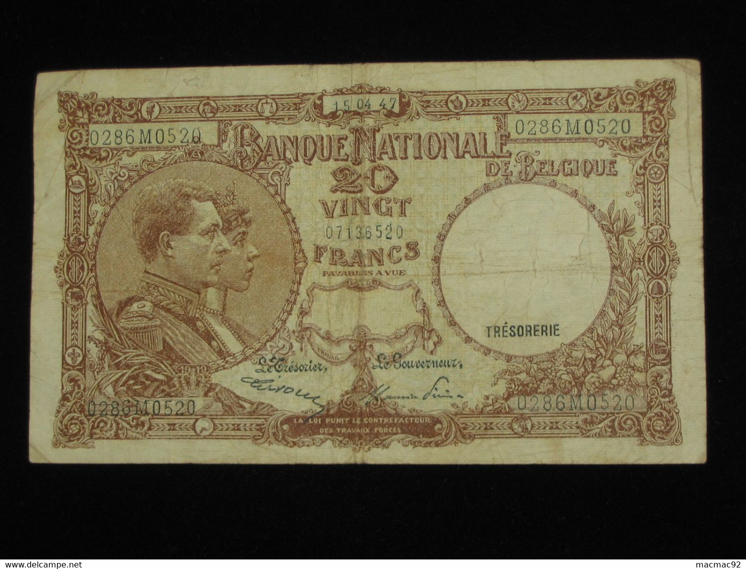 BELGIQUE - 20 Vingt Francs- Twintig Frank 1947 - Nationale Bank Van Belgie **** EN ACHAT IMMEDIAT ****. - Otros & Sin Clasificación