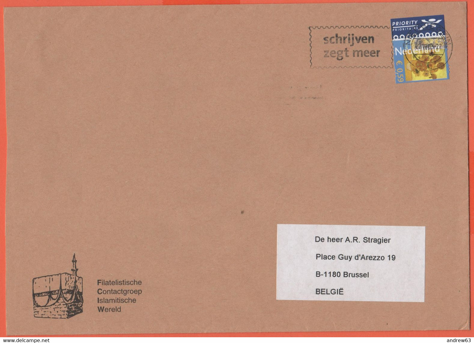 OLANDA - NEDERLAND - Paesi Bassi - 2003 - 0,59€ Van Gogh - Medium Envelope - Viaggiata Da Nieuwegein Per Brussels, Belgi - Covers & Documents