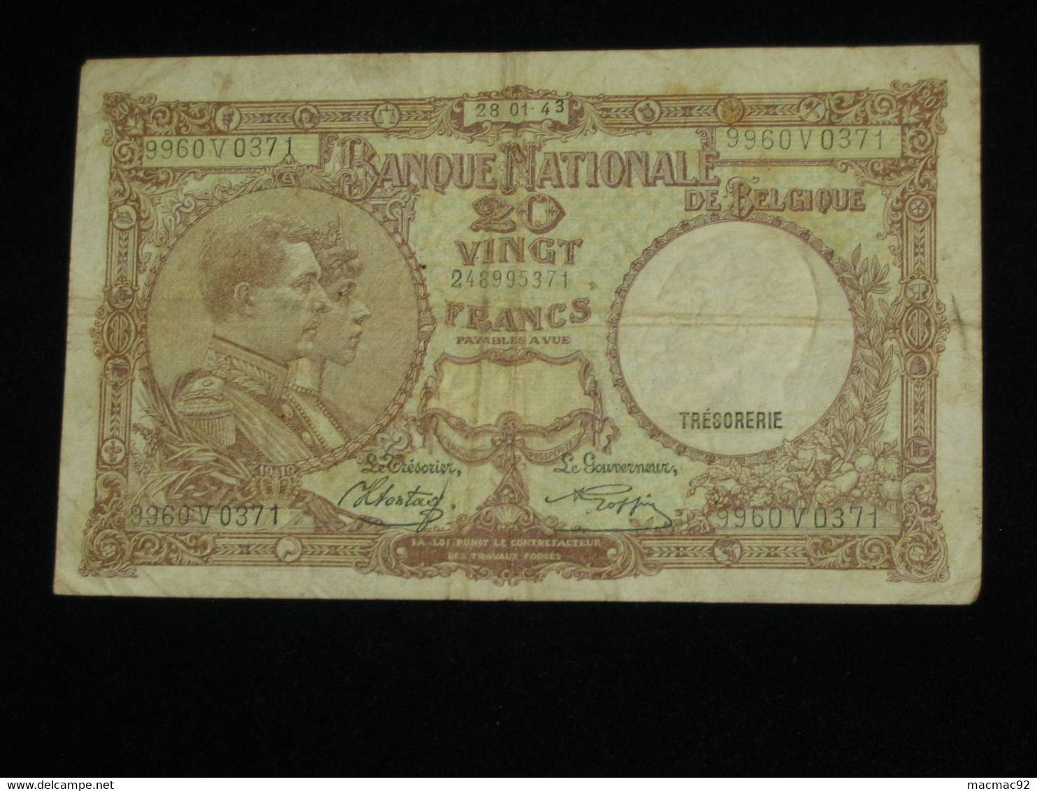 BELGIQUE - 20 Vingt Francs- Twintig Frank 1943 - Nationale Bank Van Belgie **** EN ACHAT IMMEDIAT ****. - Other & Unclassified