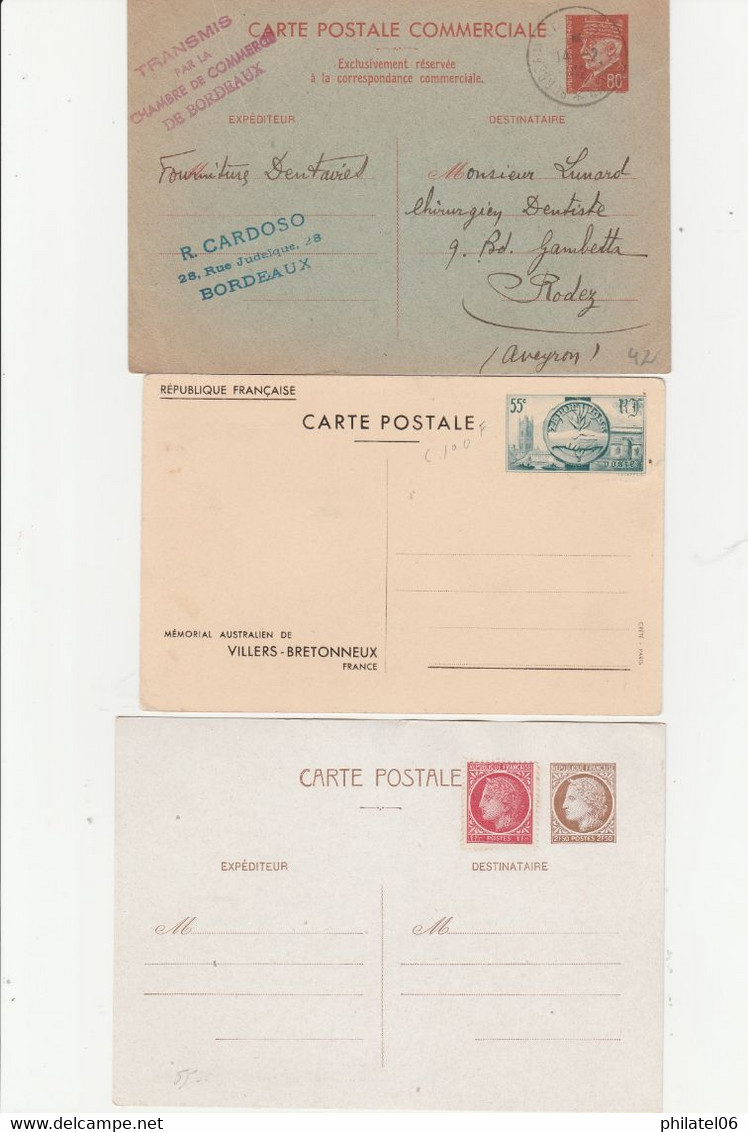 LOT D'ENTIERS POSTAUX DE FRANCE - Collections & Lots: Stationery & PAP