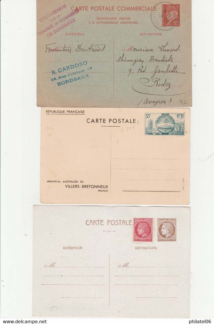 LOT D'ENTIERS POSTAUX DE FRANCE - Lots Et Collections : Entiers Et PAP