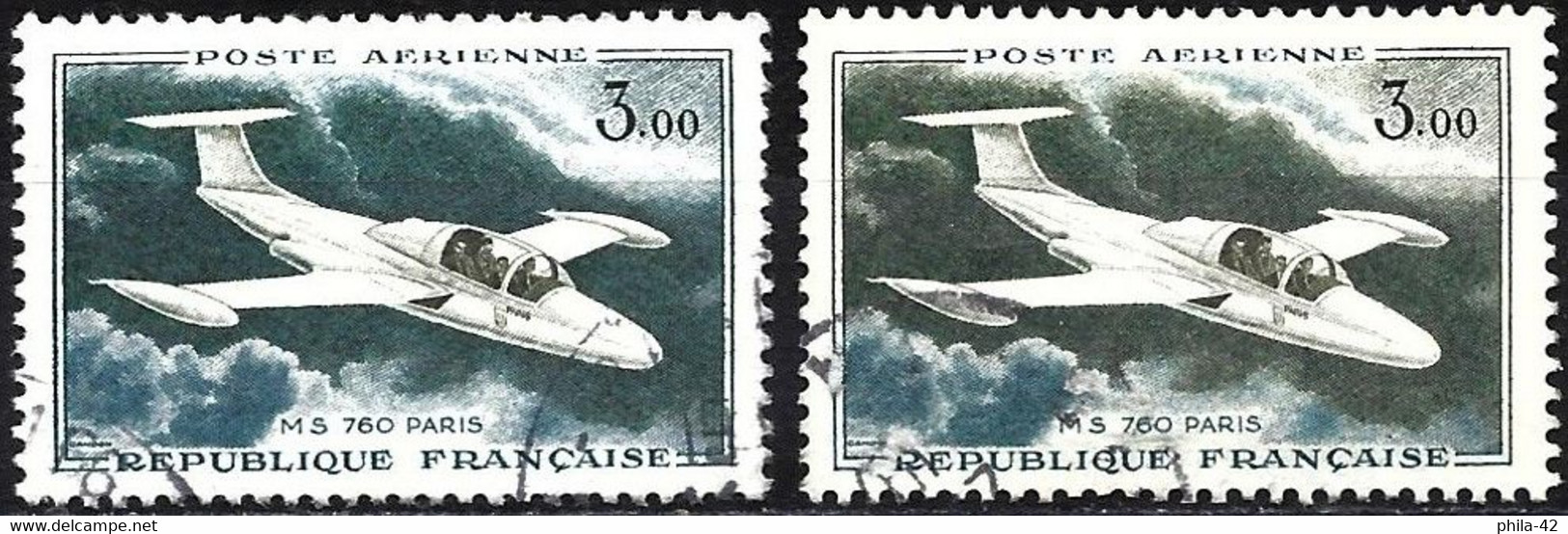 France 1960 - Mi 1280 - YT Pa 39 ( Airplane Morane-Saulier 760 ) Two Shades Of Color - Usati