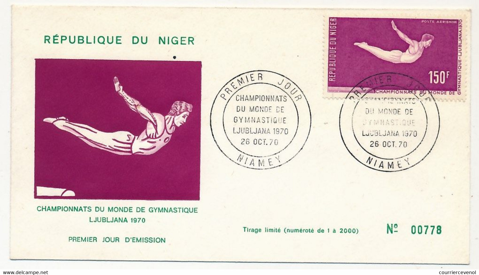 NIGER => 4 Enveloppes FDC => Championnats Du Monde De Gymnastique LJUBLJANA 1970 - NIAMEY - 26 Octobre 1970 - Ginnastica