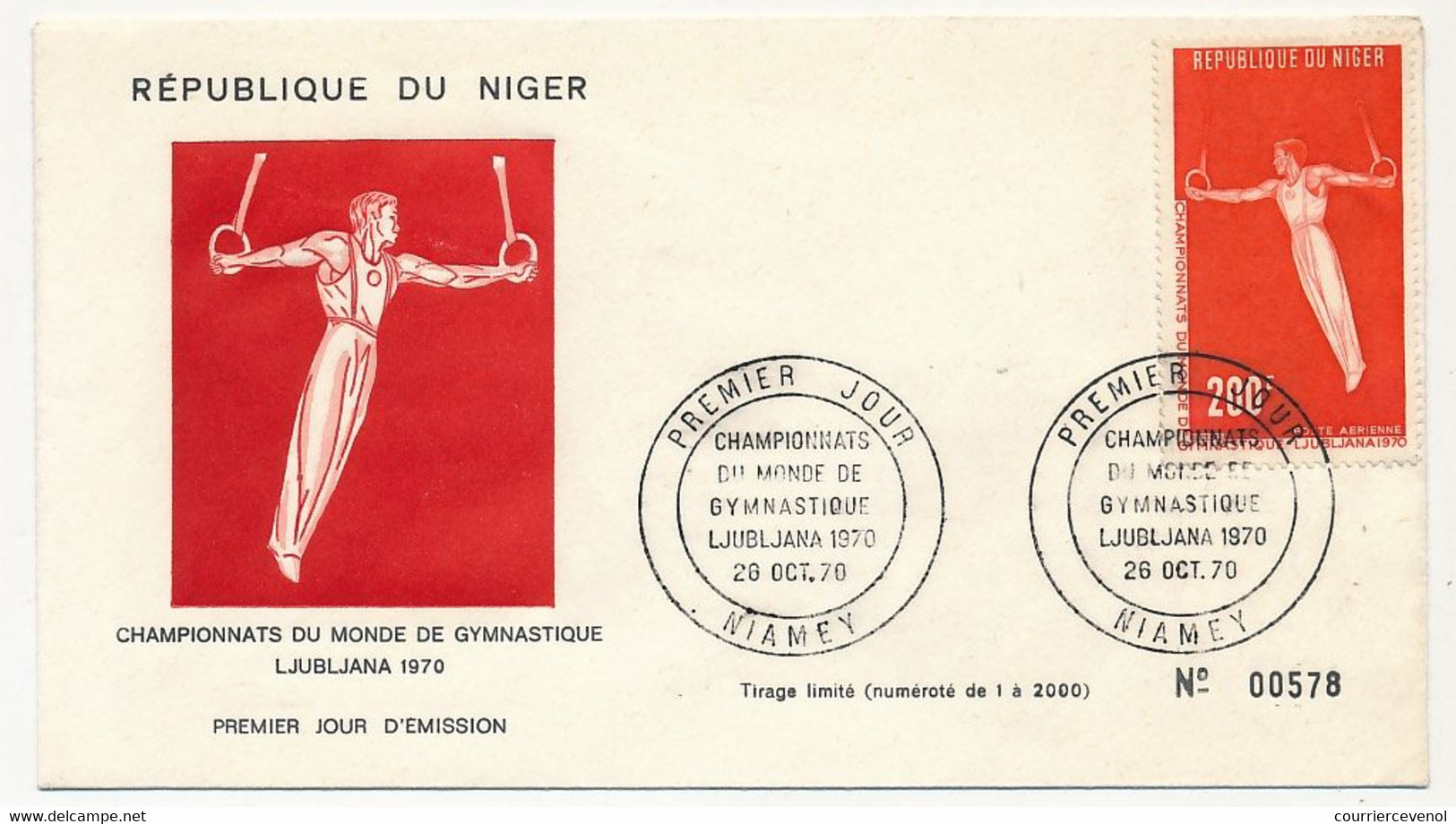 NIGER => 4 Enveloppes FDC => Championnats Du Monde De Gymnastique LJUBLJANA 1970 - NIAMEY - 26 Octobre 1970 - Gymnastik