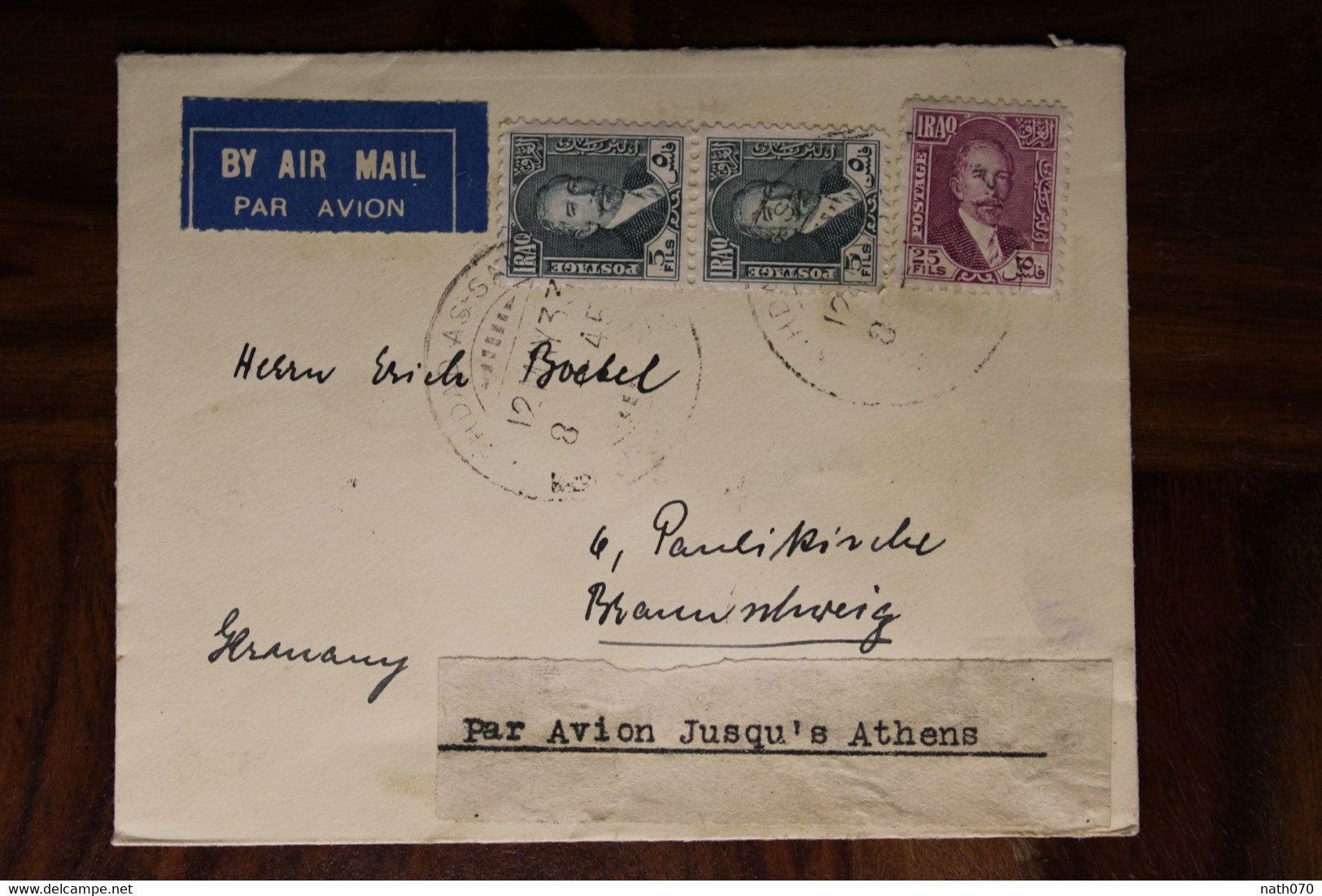 1933 Iraq Air Mail Cover Allemagne Irak Bagdad Mit Luftpost Par Avion Flugpost Braunschweig Via Athens Greece - Iraq