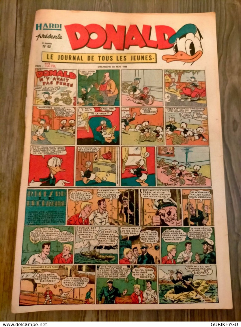 HARDI Présente DONALD N° 62 GUY L'ECLAIR Pim Pam Poum TARZAN  Richard Le Téméraire Jim MANDRAKE Luc Bradefer  23/05/1948 - Donald Duck