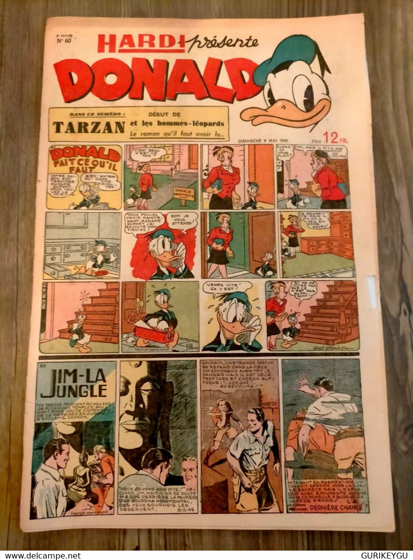 HARDI Présente DONALD N° 60 GUY L'ECLAIR Pim Pam Poum TARZAN  Richard Le Téméraire Jim MANDRAKE Luc Bradefer  09/05/1948 - Donald Duck