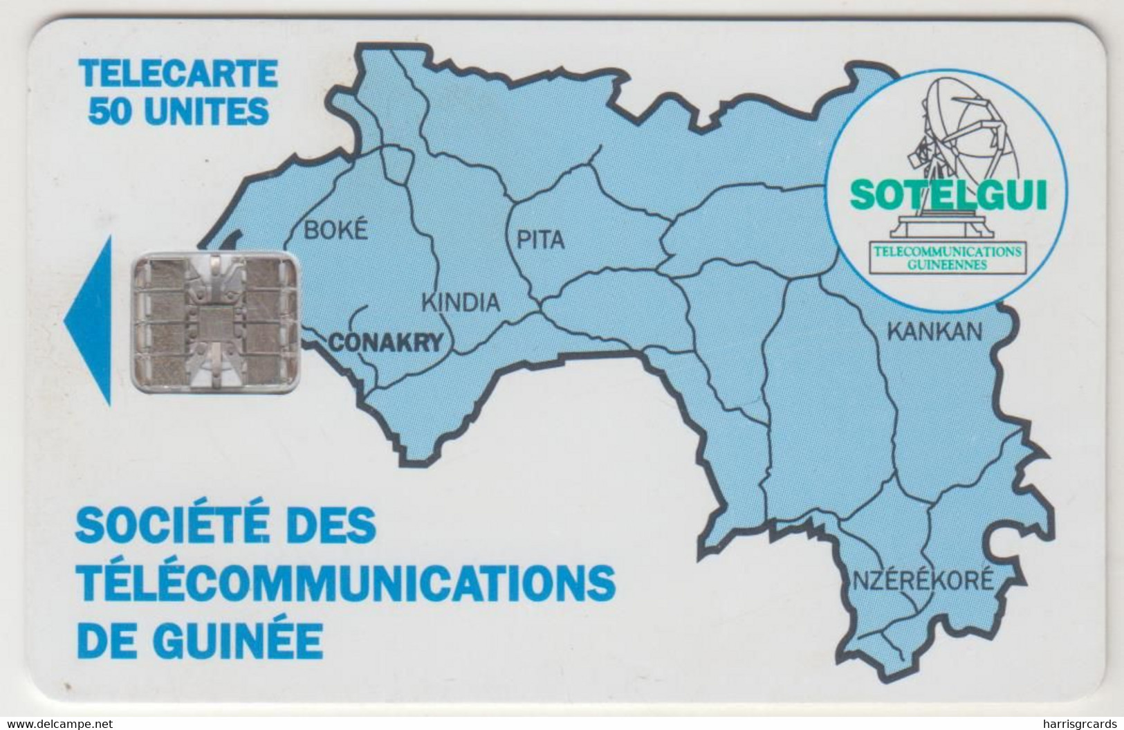 GUINEA - Map Of Guinea ,CN:Red Control Number At Top Right: 8 Digits,  50 U, Used - Guinée