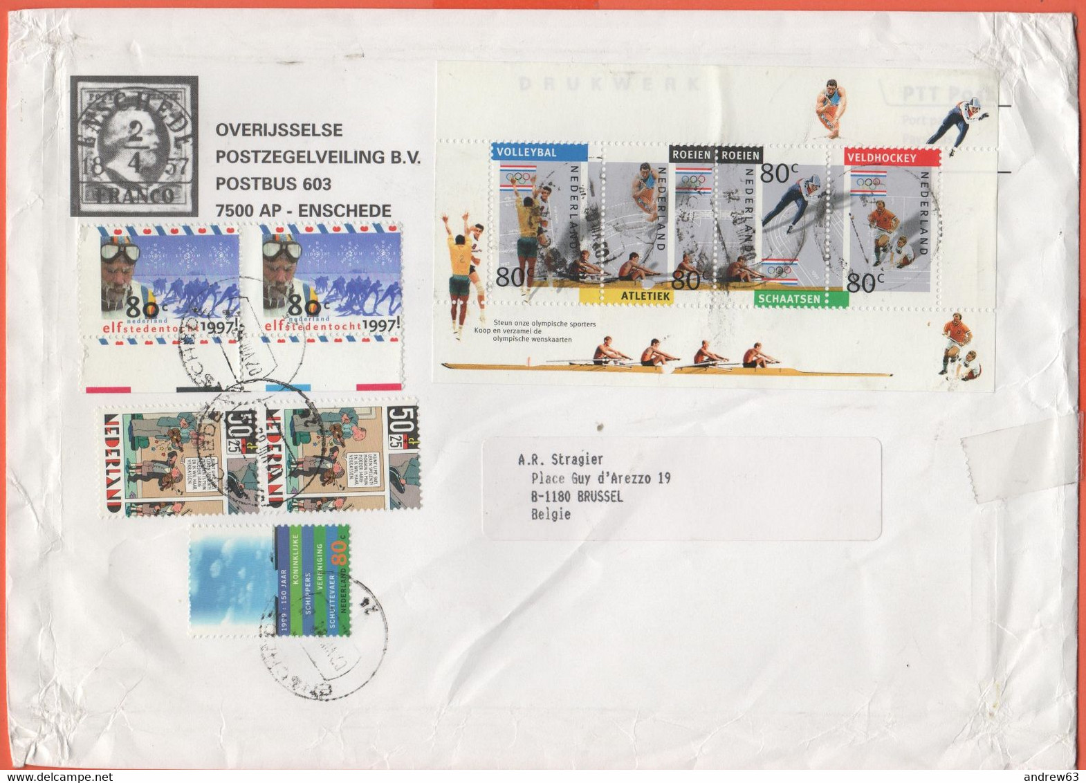 OLANDA - NEDERLAND - Paesi Bassi - 2002 - 5 Stamps + 1 BF - Medium Envelope - Viaggiata Da Enschede Per Brussels,Belgium - Lettres & Documents