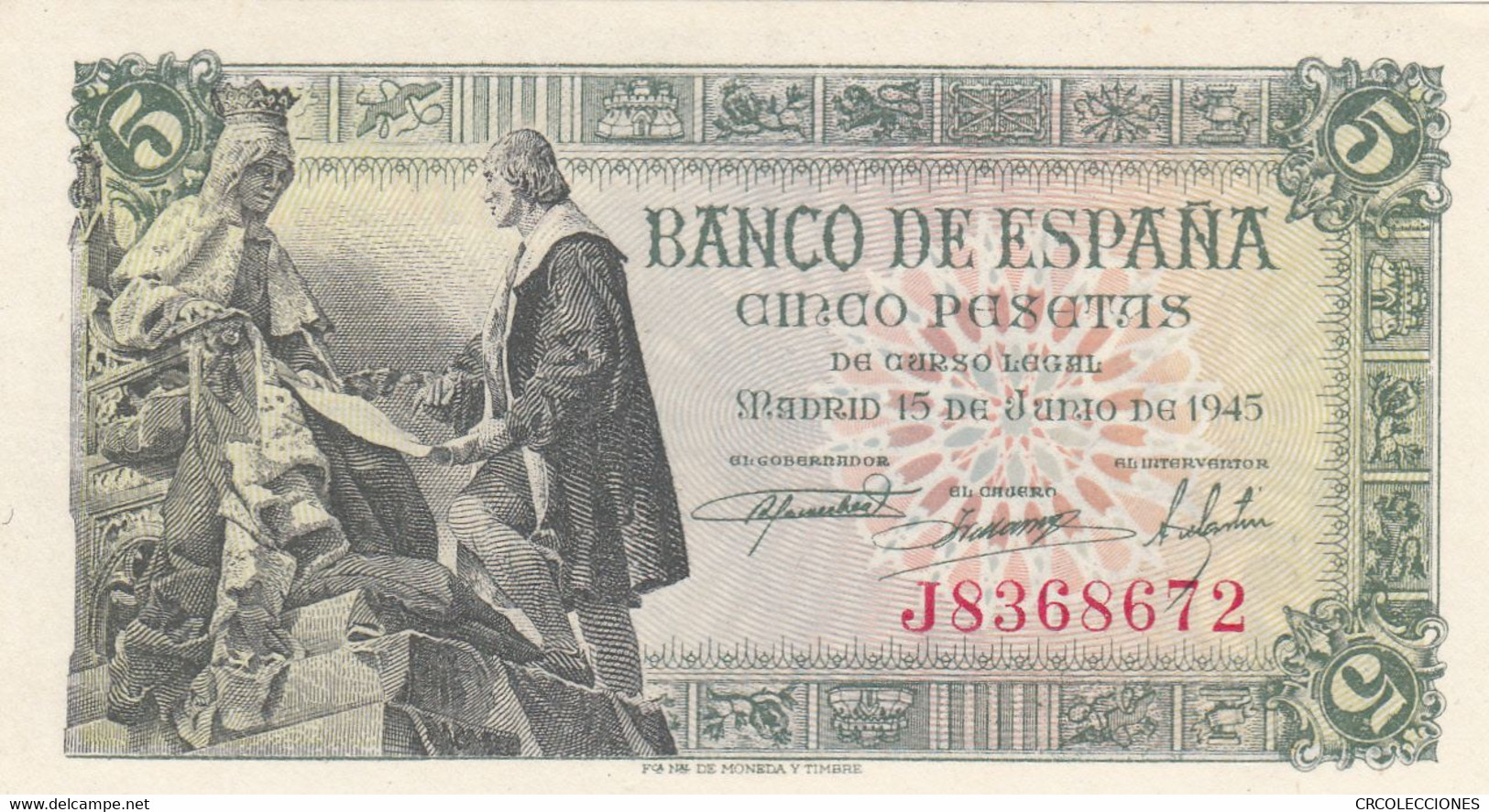 CRBS0456 BILLETE ESPAÑA 5 PESETAS 1945 SIN CIRCULAR - 5 Pesetas