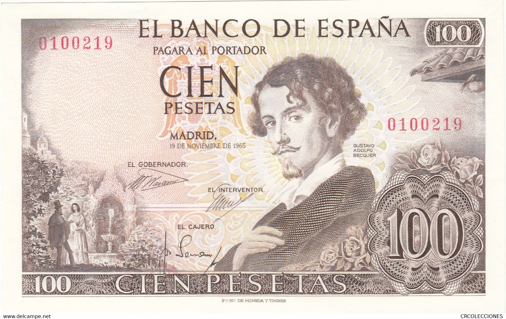 CRBS0475 BILLETE ESPAÑA 100 PESETAS 1965 SIN SERIE EBC+ MANCHITA EN ESQUINA - 100 Peseten