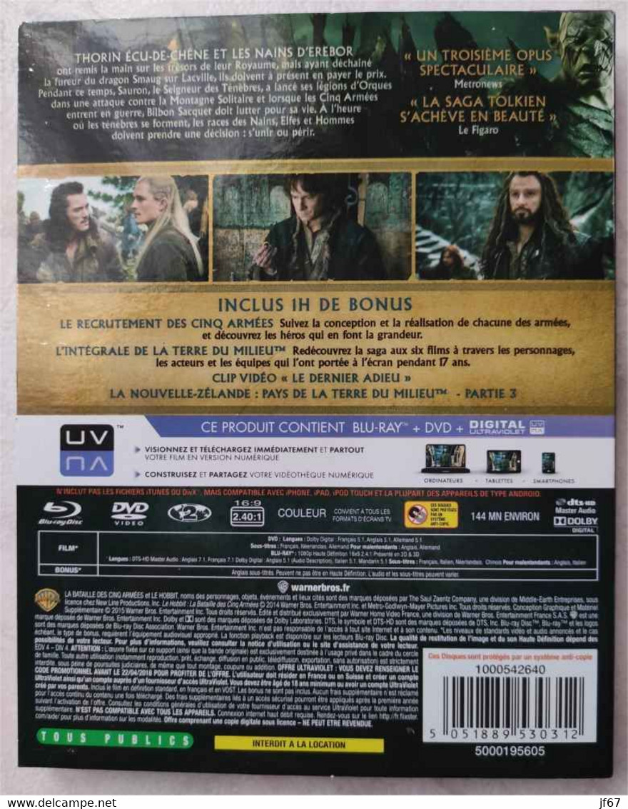 Le Hobbit La Bataille Des Cinq Armées (BR+DVD) - Ciencia Ficción Y Fantasía