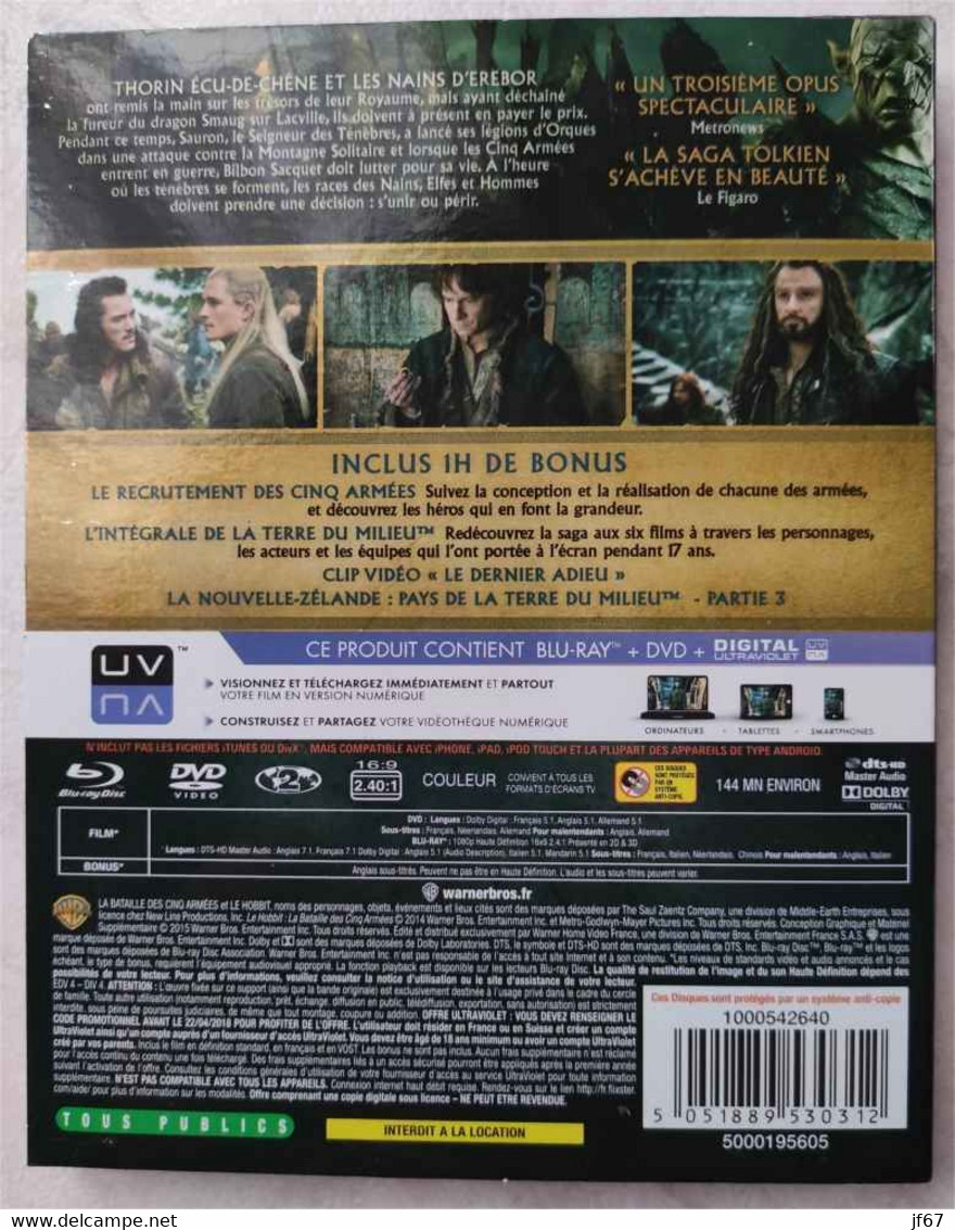 Le Hobbit La Bataille Des Cinq Armées (BR+DVD) - Science-Fiction & Fantasy