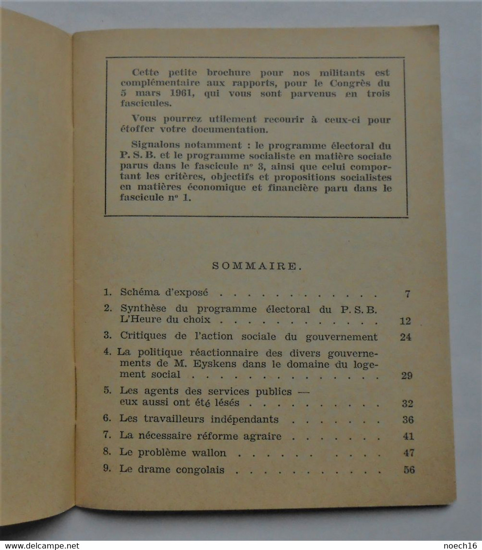 Livret Parti Socialiste Belge 1961 Elections Législatives / Directives Et Documentations - Other & Unclassified