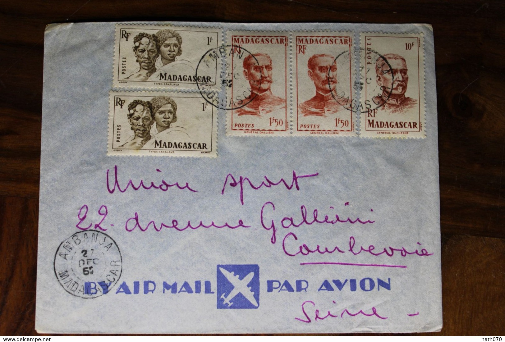 Madagascar 1952 Ambanja France Lettre Enveloppe Cover Colonie Paire Air Mail Par Avion - Covers & Documents