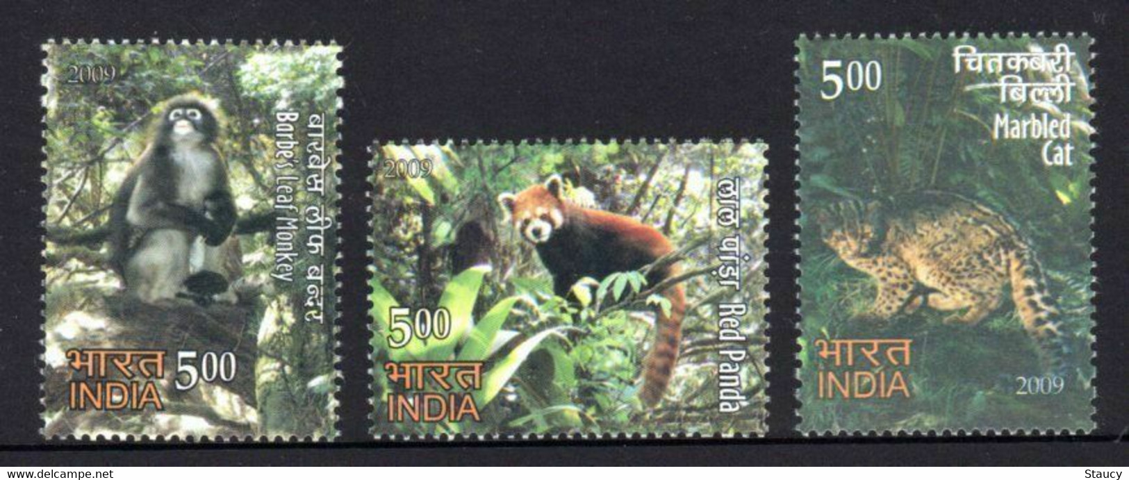 India 2009 Rare Fauna Of The North-East Animals Nature Stamps 3v SET MNH, P.O Fresh & Fine - Chimpanzés