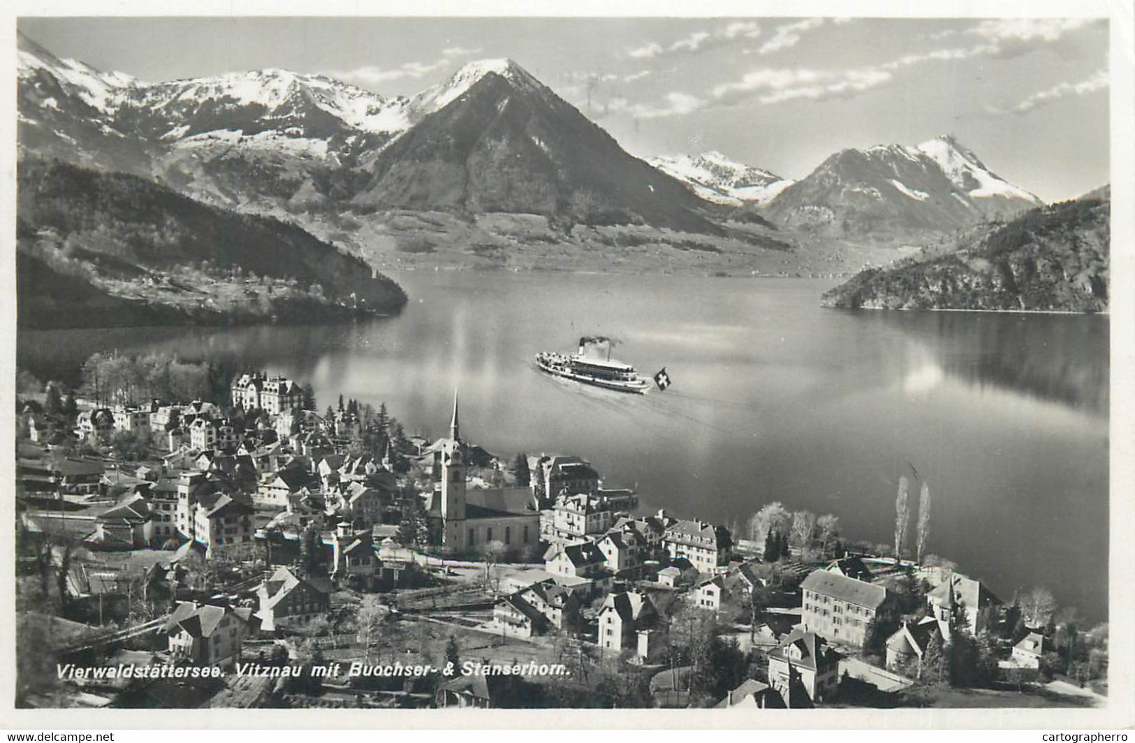 Europe Switzerland Zurich USTER Vierwaldstattersee Vitznau Lake Scene Buochser Stanserhorn Ship 1938 Postcard - Uster