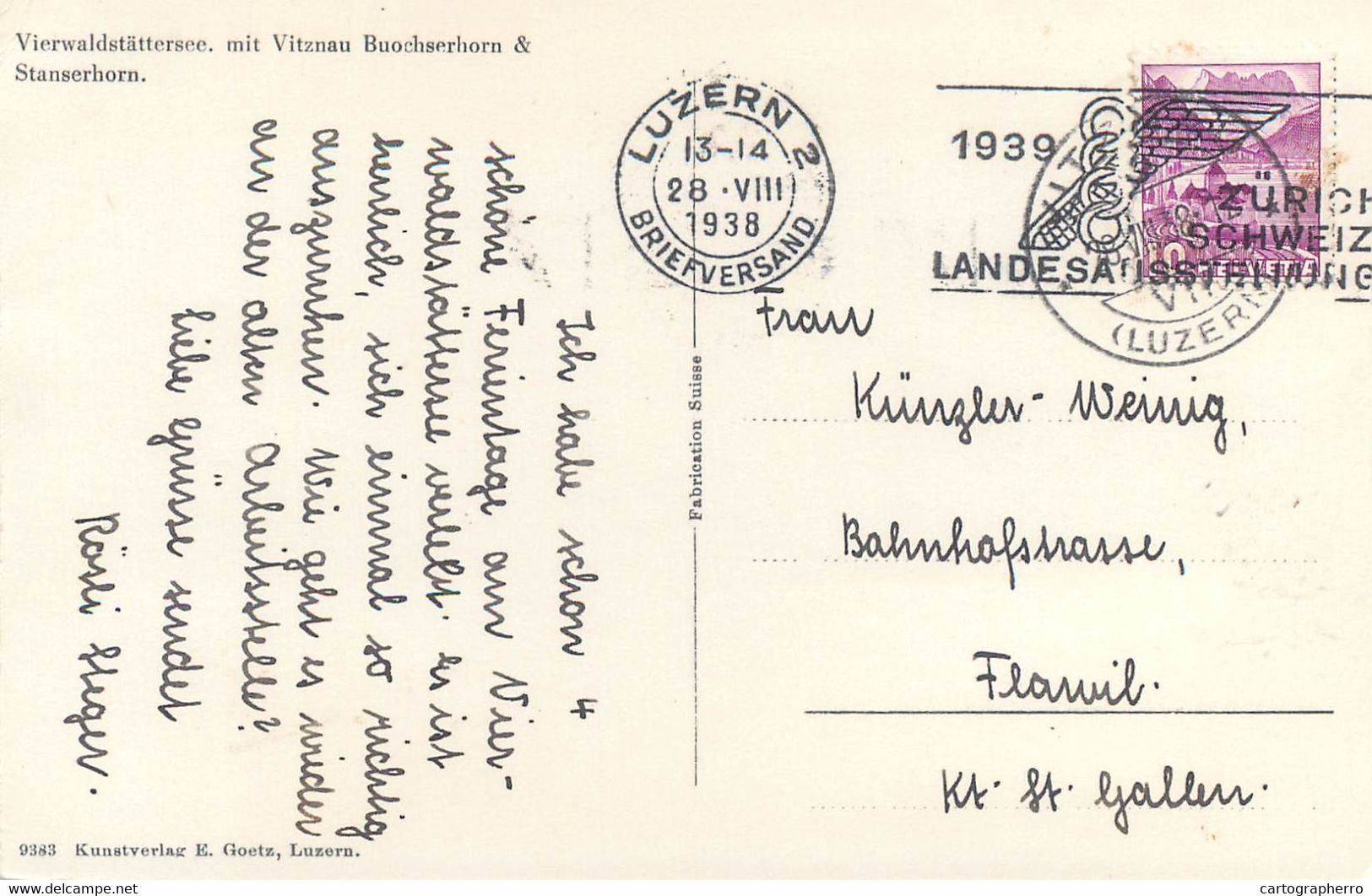Europe Switzerland Zurich USTER Vierwaldstattersee Vitznau Lake Scene Buochser Stanserhorn Ship 1938 Postcard - Uster