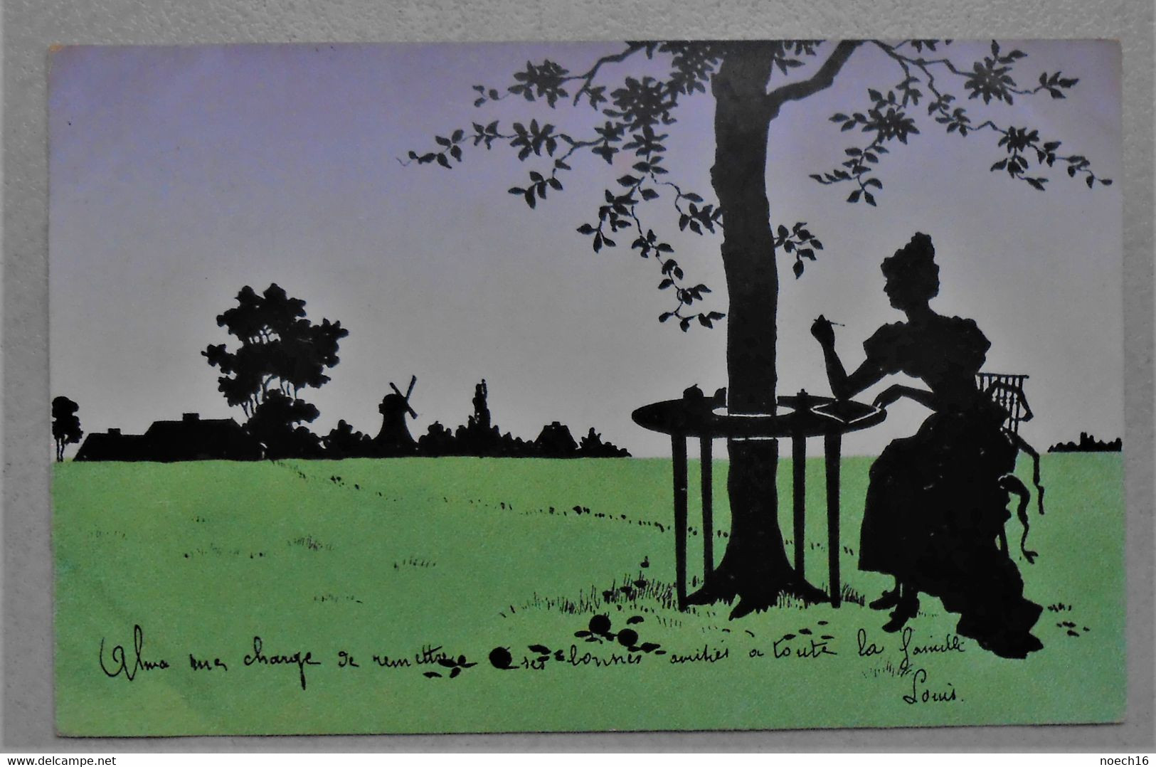 CPA 1900 Silhouette - Femme, Paysage Campagnard - Moulin - Silhouettes