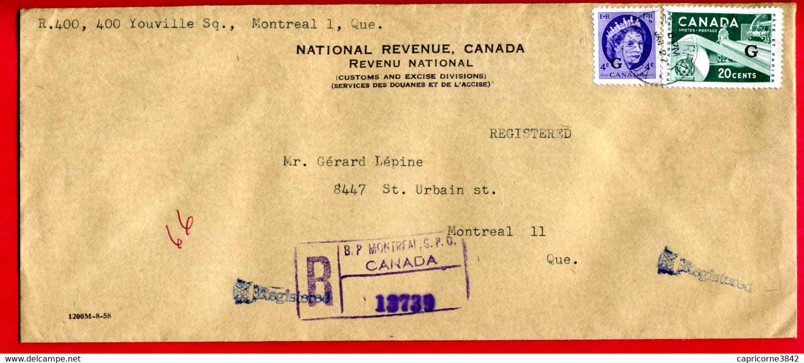 1959 - Lettre  Recommandée De Montreal Pour Montréal - Timbres De Service Surchargé G - N° Yt 40 Et 44 - Briefe U. Dokumente