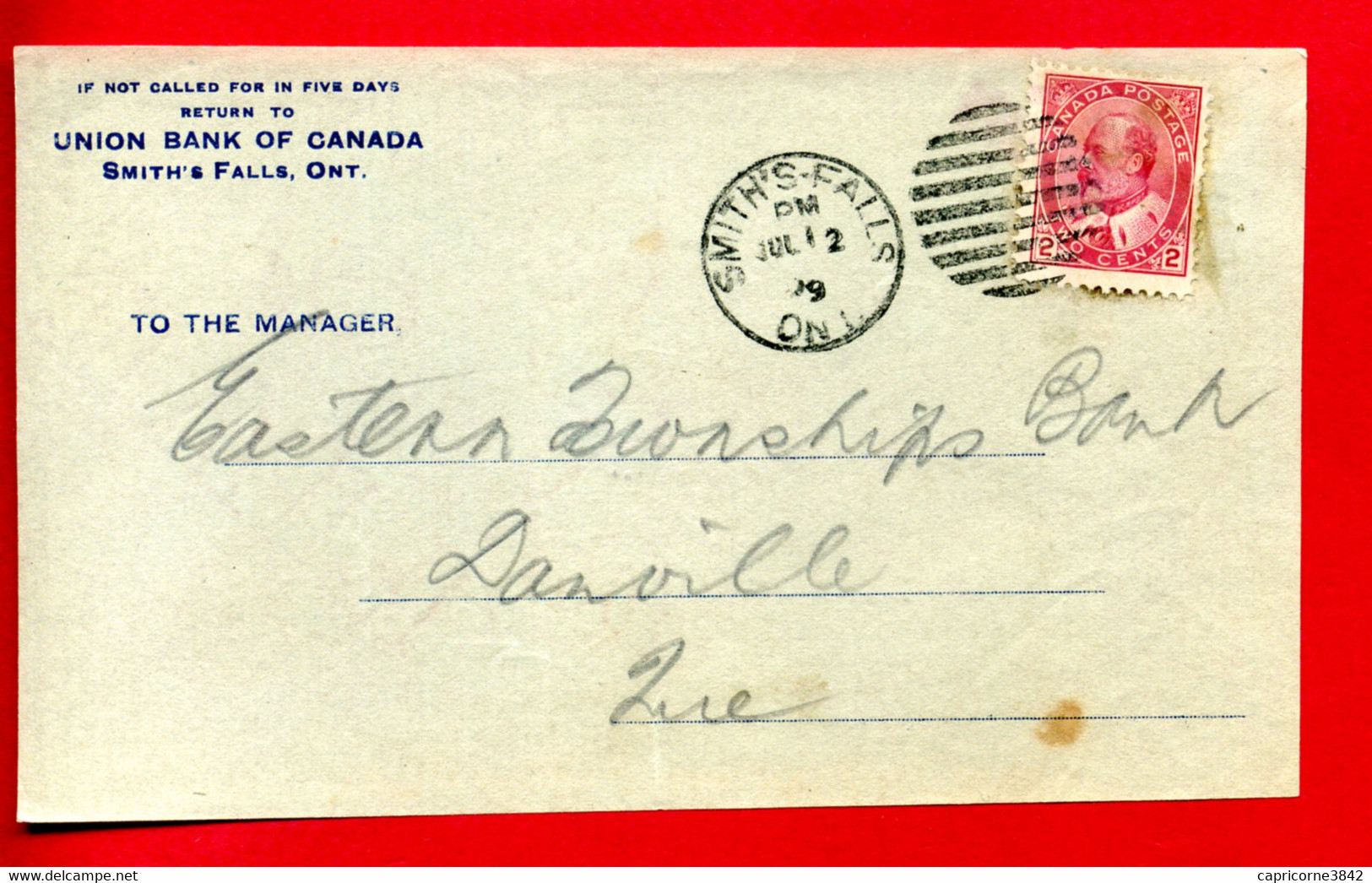 1909 - Lettre De SMITH'S FALLS Pour DANVILLE - Tp Edouaard VII N° 79 - Devant D'enveloppe - Only Front Of Envelope - Cartas & Documentos