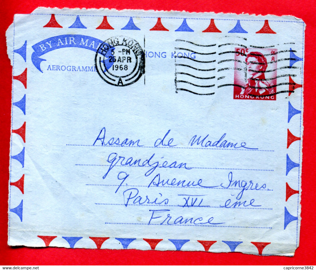1968 - Hong Kong - Feuillet Devant De L'Aérogramme Tp Elisabeth II - Tp 50 Ct - Briefe U. Dokumente