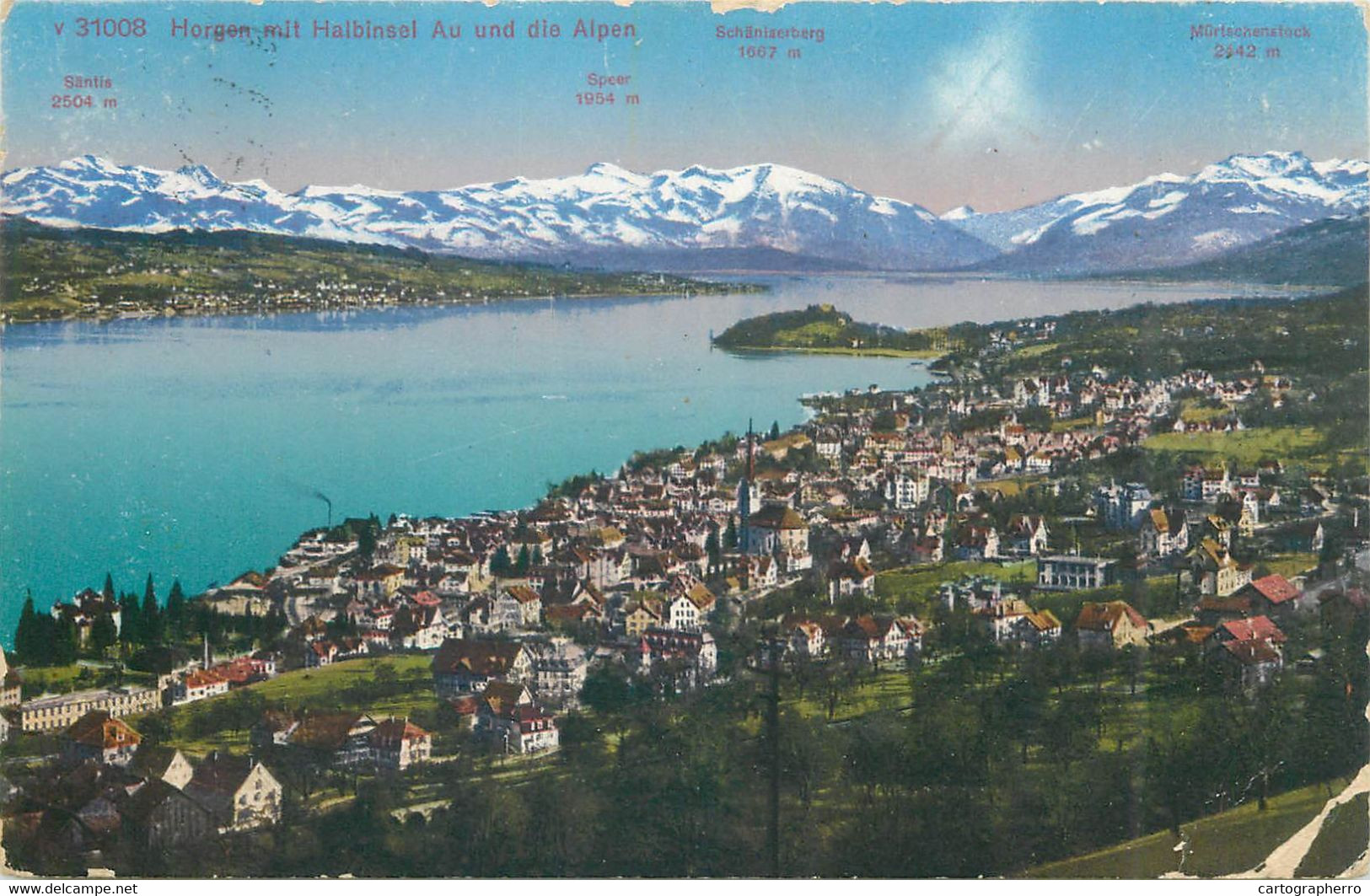 Europe Switzerland Zurich HORGEN 1926 Mountain Peaks Postcard - Horgen