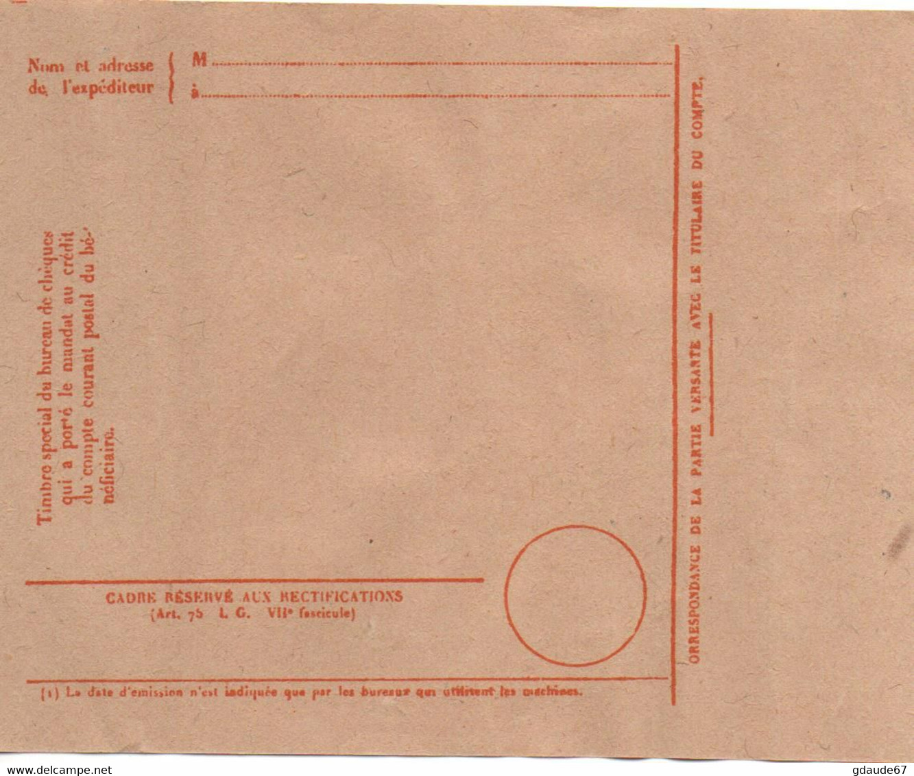 POSTE ENFANTINE - MANDAT CARTE DE VERSEMENT - Phantom