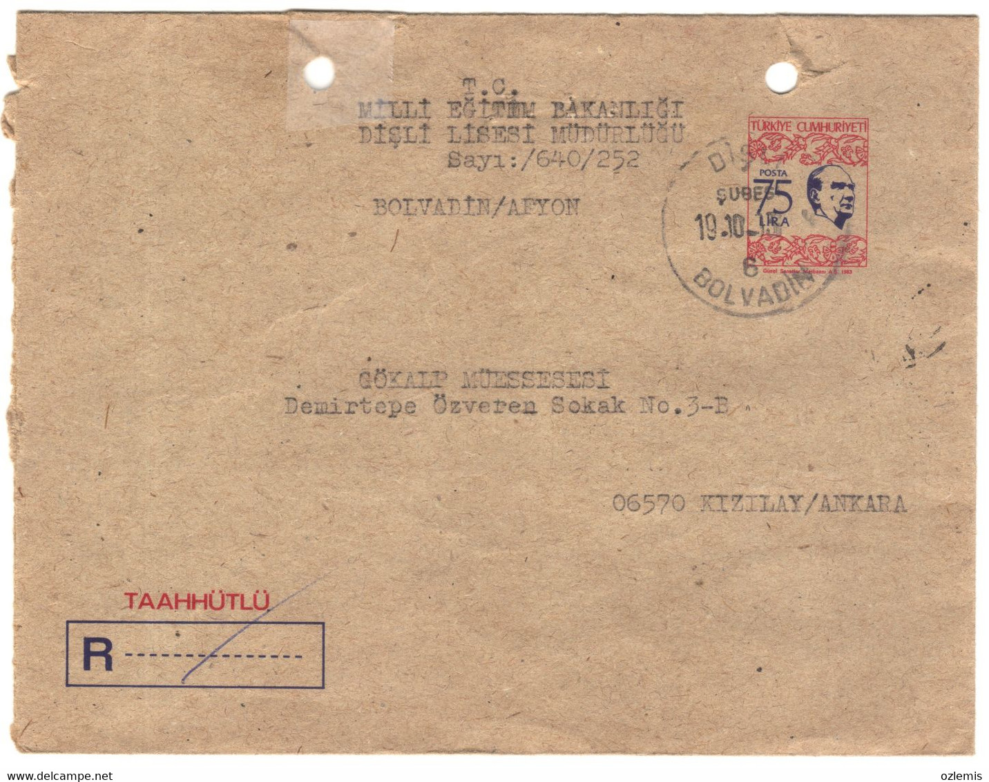 TURKEY,TURKEI,TURQUIE , 1983 REGISTERED ENVELOPE  USED - Enteros Postales