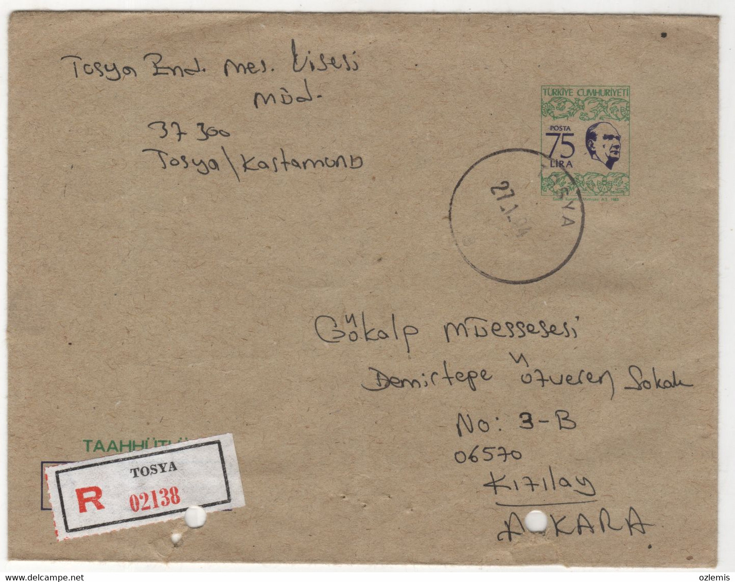 TURKEY,TURKEI,TURQUIE , 1983 REGISTERED ENVELOPE  USED - Ganzsachen