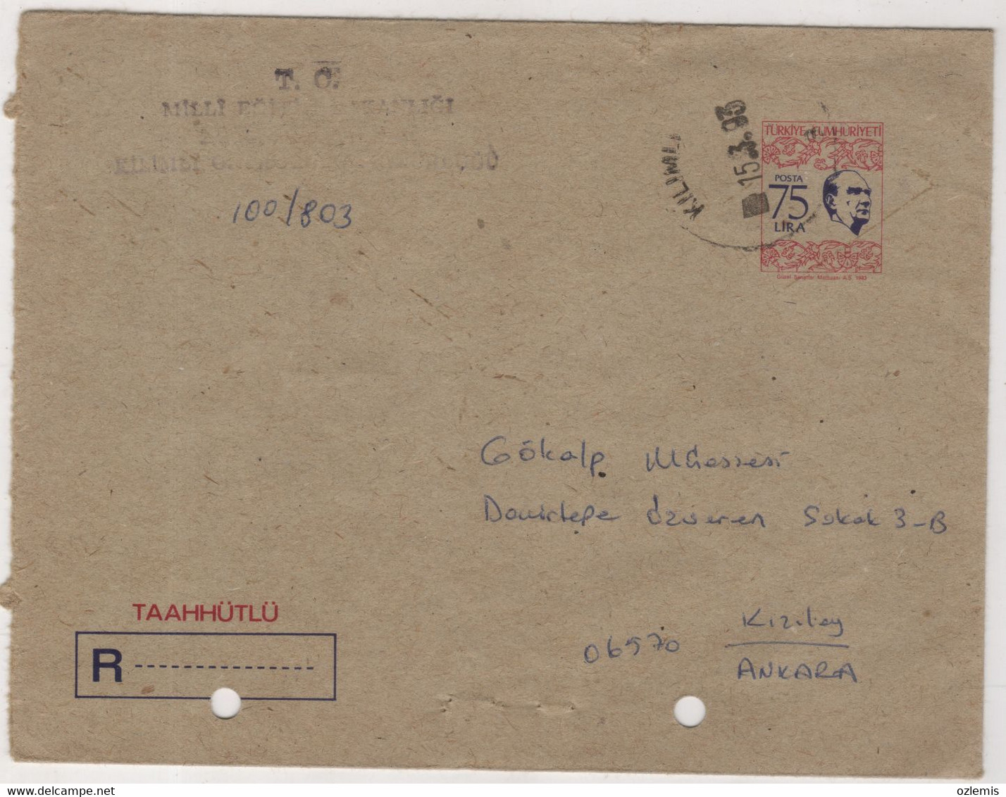 TURKEY,TURKEI,TURQUIE , 1983 REGISTERED ENVELOPE  USED - Entiers Postaux