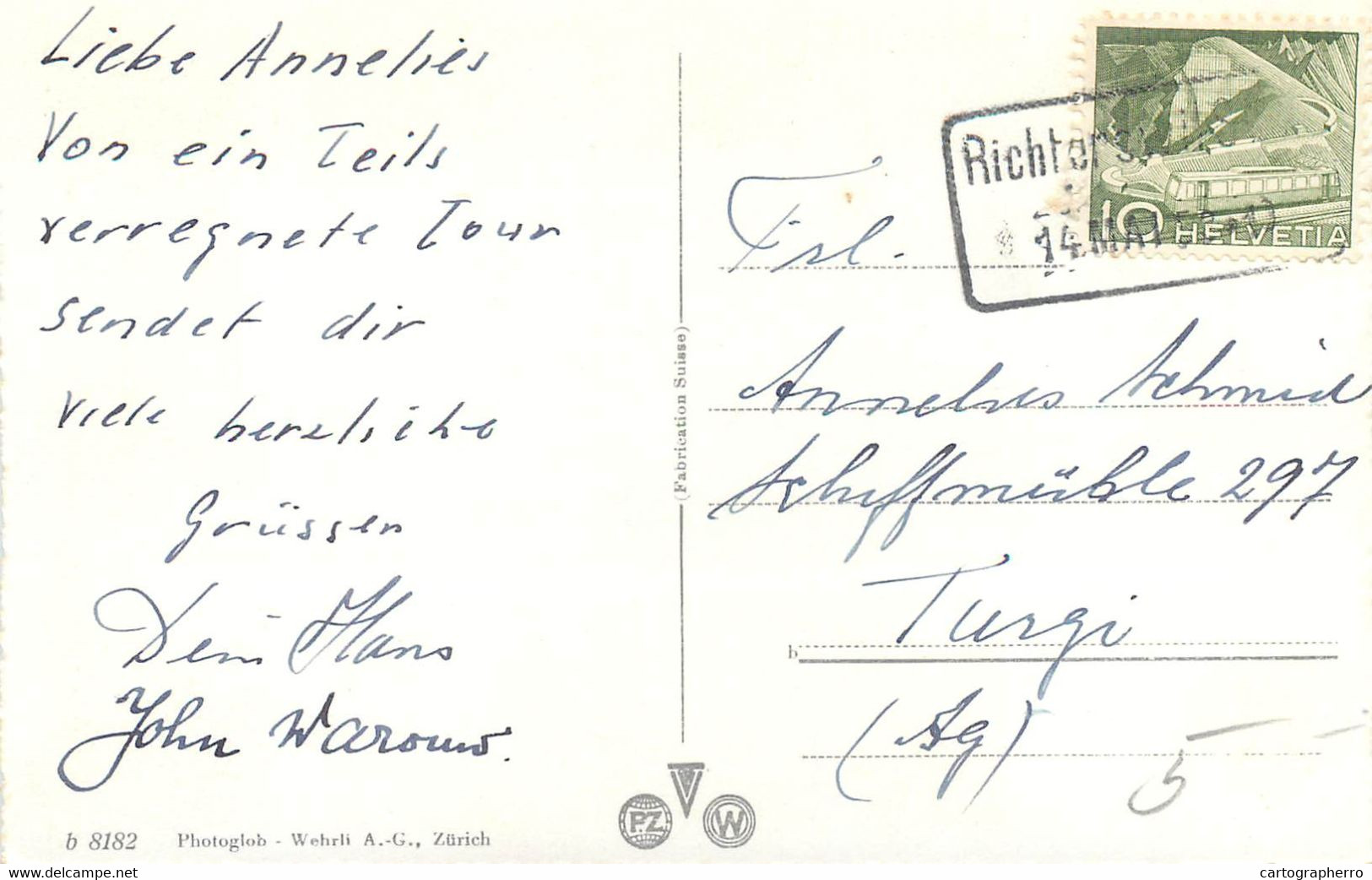 Switzerland Zurich RICHTERSWIL Liebe Annelies 1952 Postcard - Richterswil