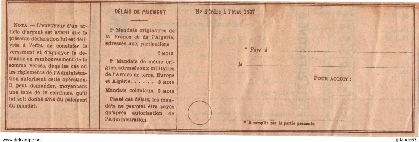 POSTE ENFANTINE - MANDAT DE POSTE SEMEUSE LIGNEE FICTIF  - PSEUDO ENTIER - Fictie