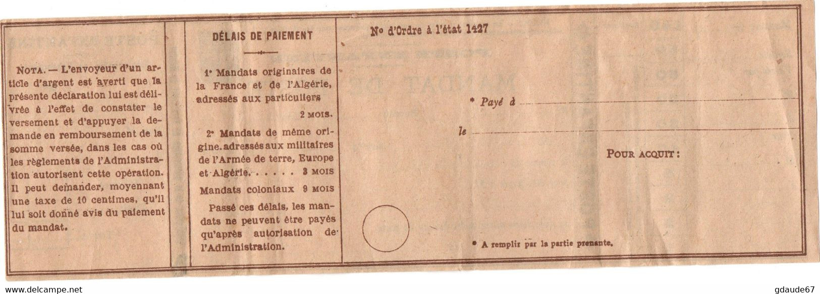 POSTE ENFANTINE - MANDAT DE POSTE SEMEUSE LIGNEE FICTIF - PSEUDO ENTIER - Private Stationery