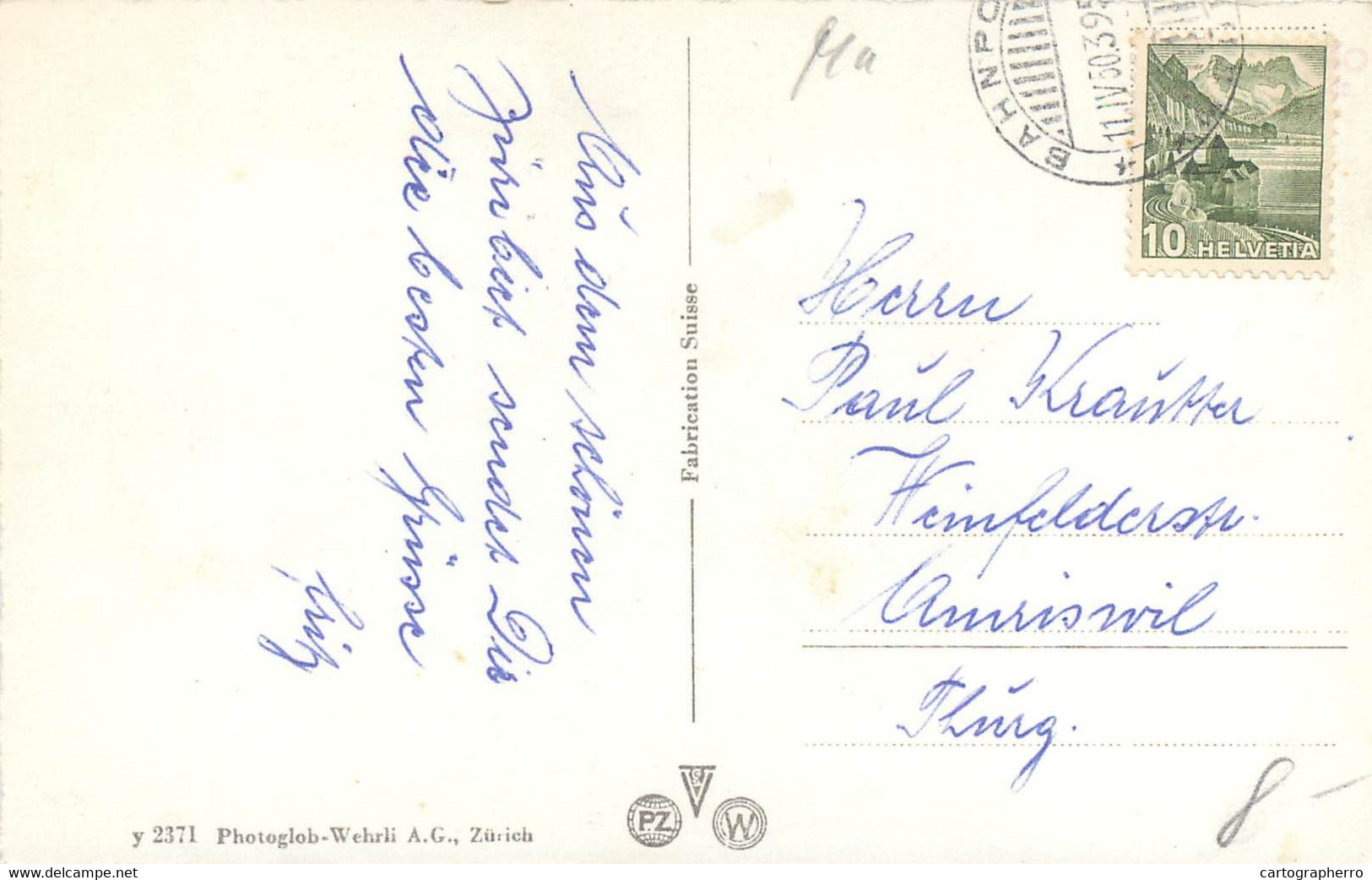 Switzerland Zurich USTER 1939 Wehrli A.G. Postcard - Uster