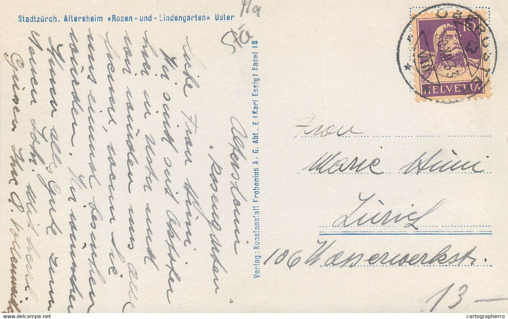 Switzerland Zurich USTER Stadtzurch Altersheim Rosen Und Lindengarten 1933 Postcard - Uster