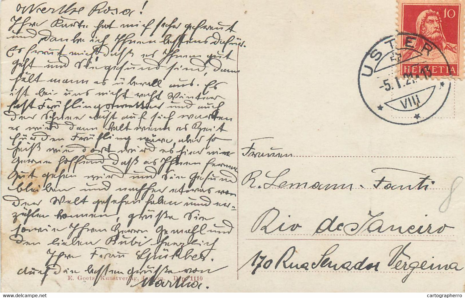 Switzerland Zurich USTER E. Goetz Kunstverlag 1921 Postcard - Uster