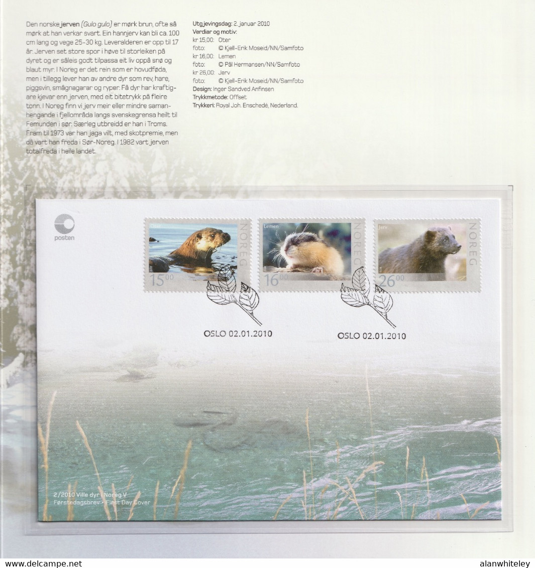 NORWAY 2010 Wild Animals (5th Issue): Collectors' Pack UM/MNH + CANCELLED - Covers & Documents