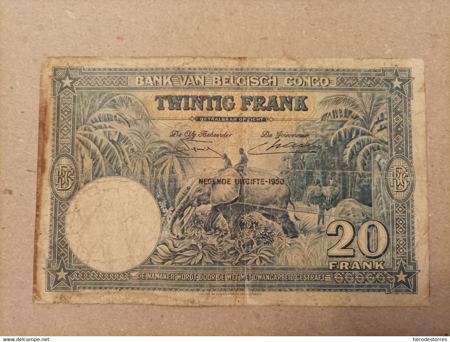 Billete De Bélgica (Congo Belga) De 20 Frank, Año 1950 - 50 Francs
