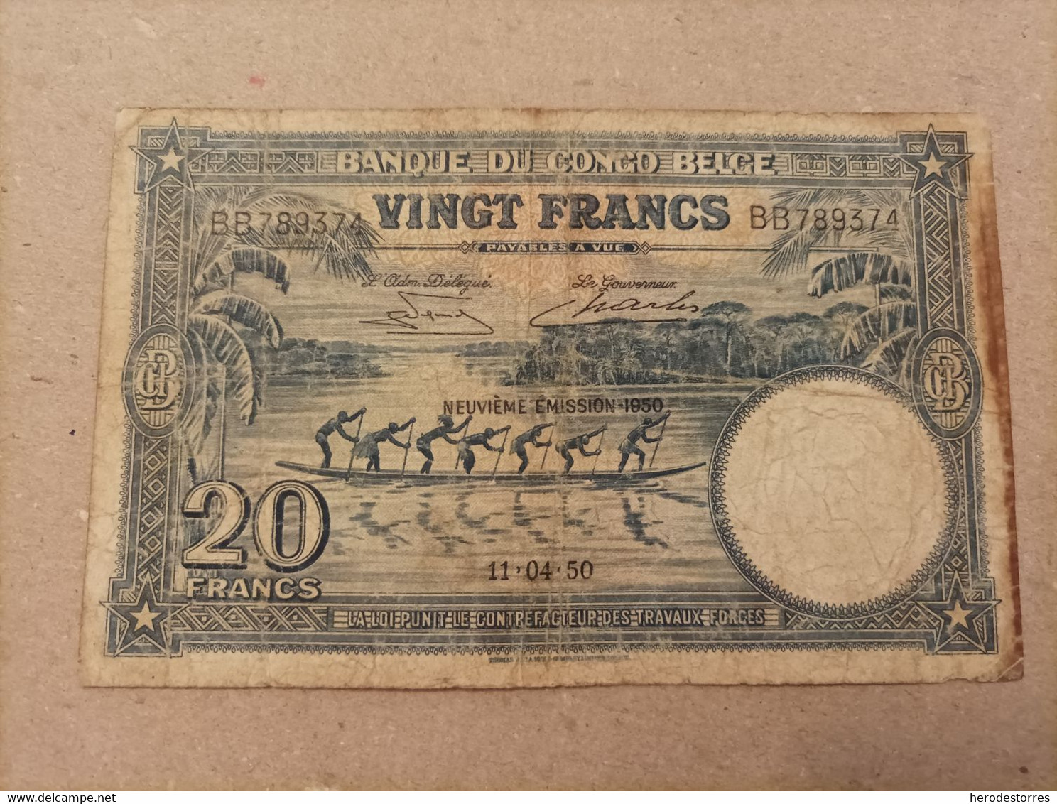 Billete De Bélgica (Congo Belga) De 20 Frank, Año 1950 - 50 Francos