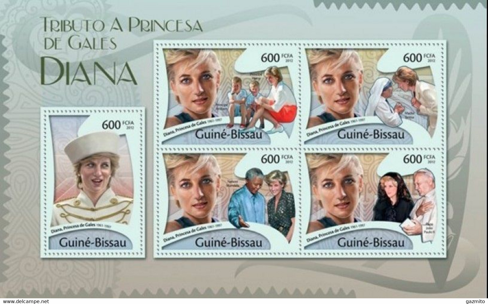 Guinea Bissau 2012, Diana III, Mother Teresa, Pope J. Paul II, Mandela, 5val In BF - Mère Teresa