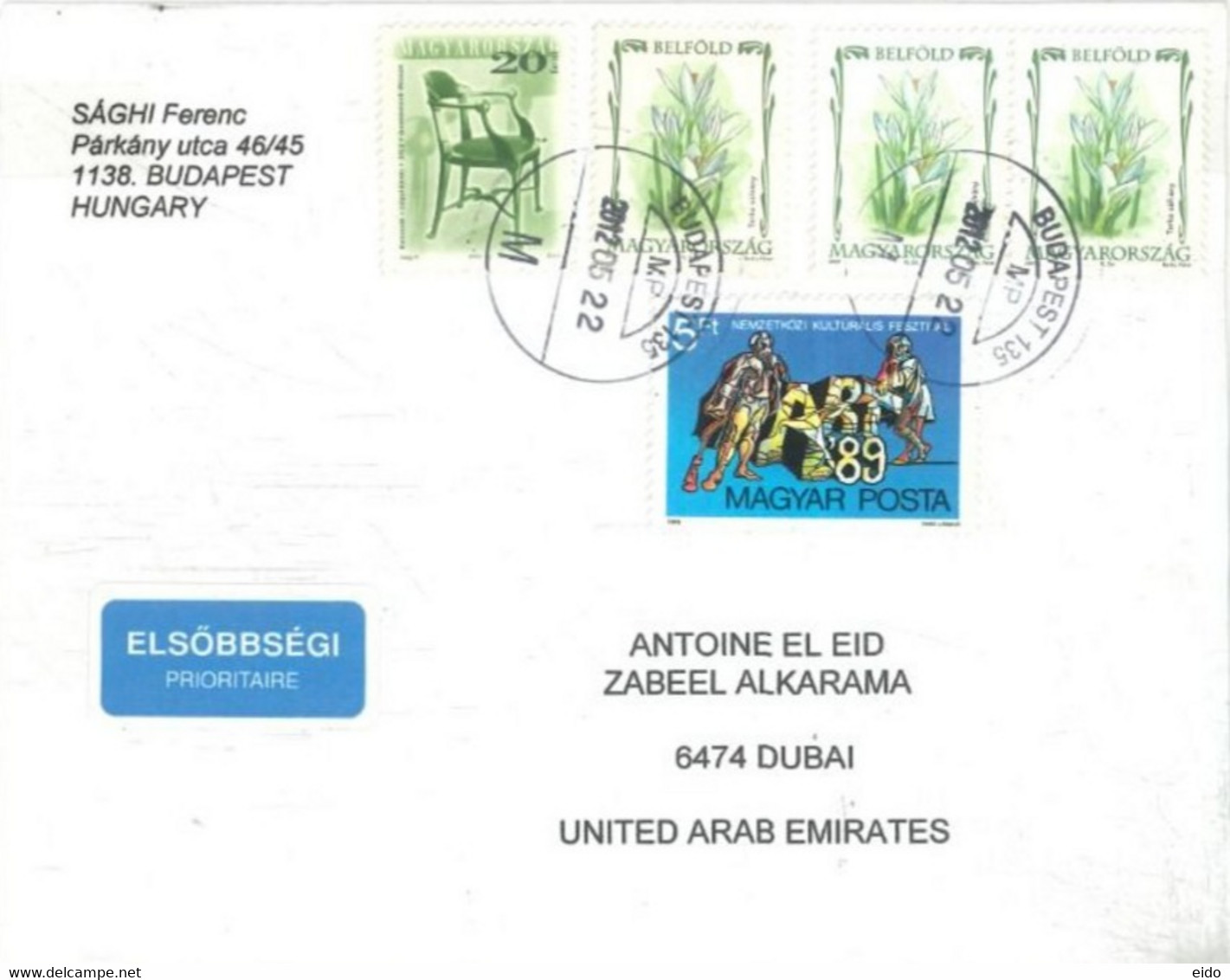 HUNGARY - 2012 - STAMPS  COVER  FROM  BUDAPEST TO DUBAI. - Cartas & Documentos