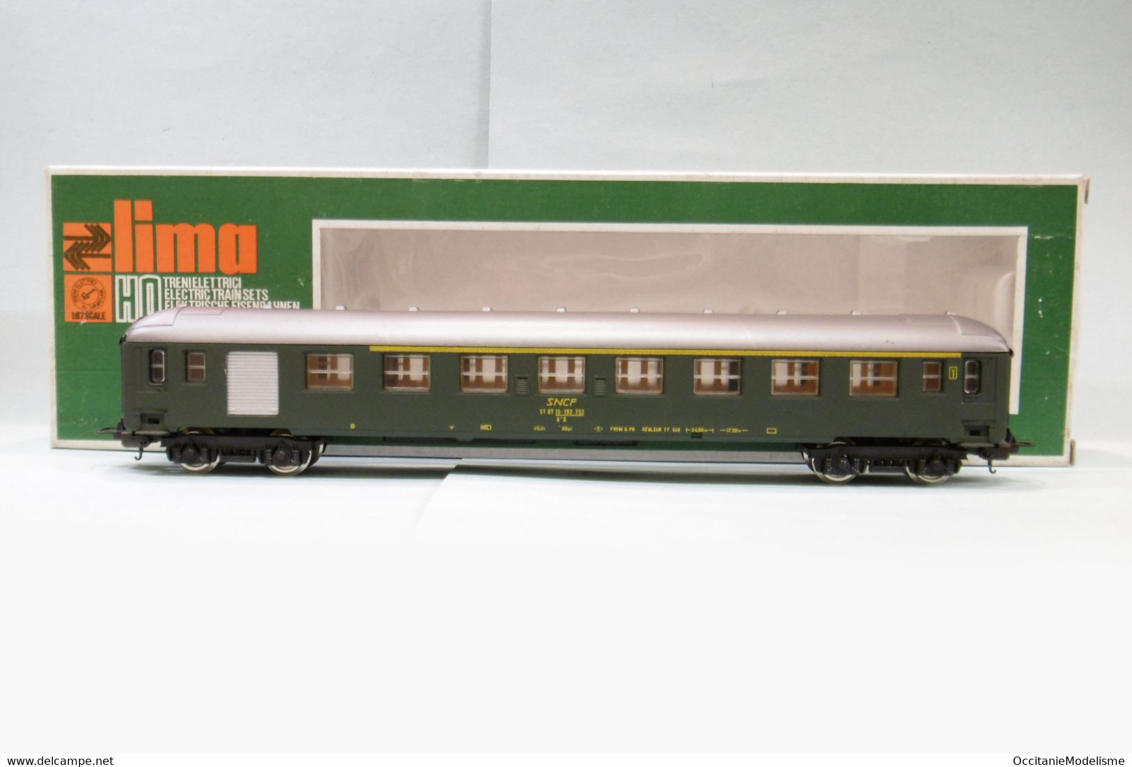 Lima - Voiture Voyageurs A7D Mixte Fourgon / 1ère Classe Vert SNCF Réf. 9128 HO 1/87 - Passagierwagen