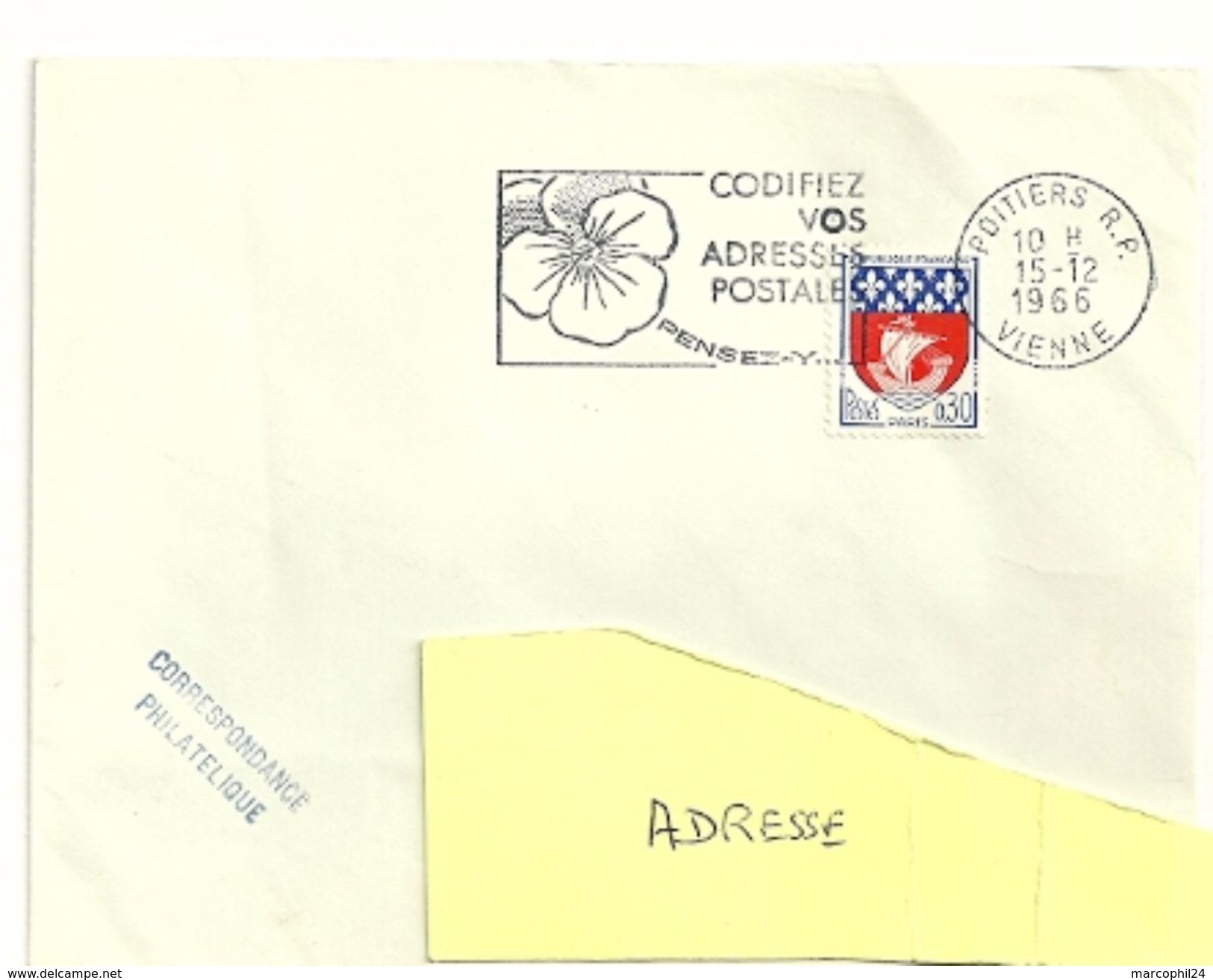 VIENNE - Dépt N° 86 = POITIERS RP 1966 = FLAMME Non Codée = SECAP Multiple ' PENSEZ + CODIFIEZ' = Pensée N° 1 - Codice Postale