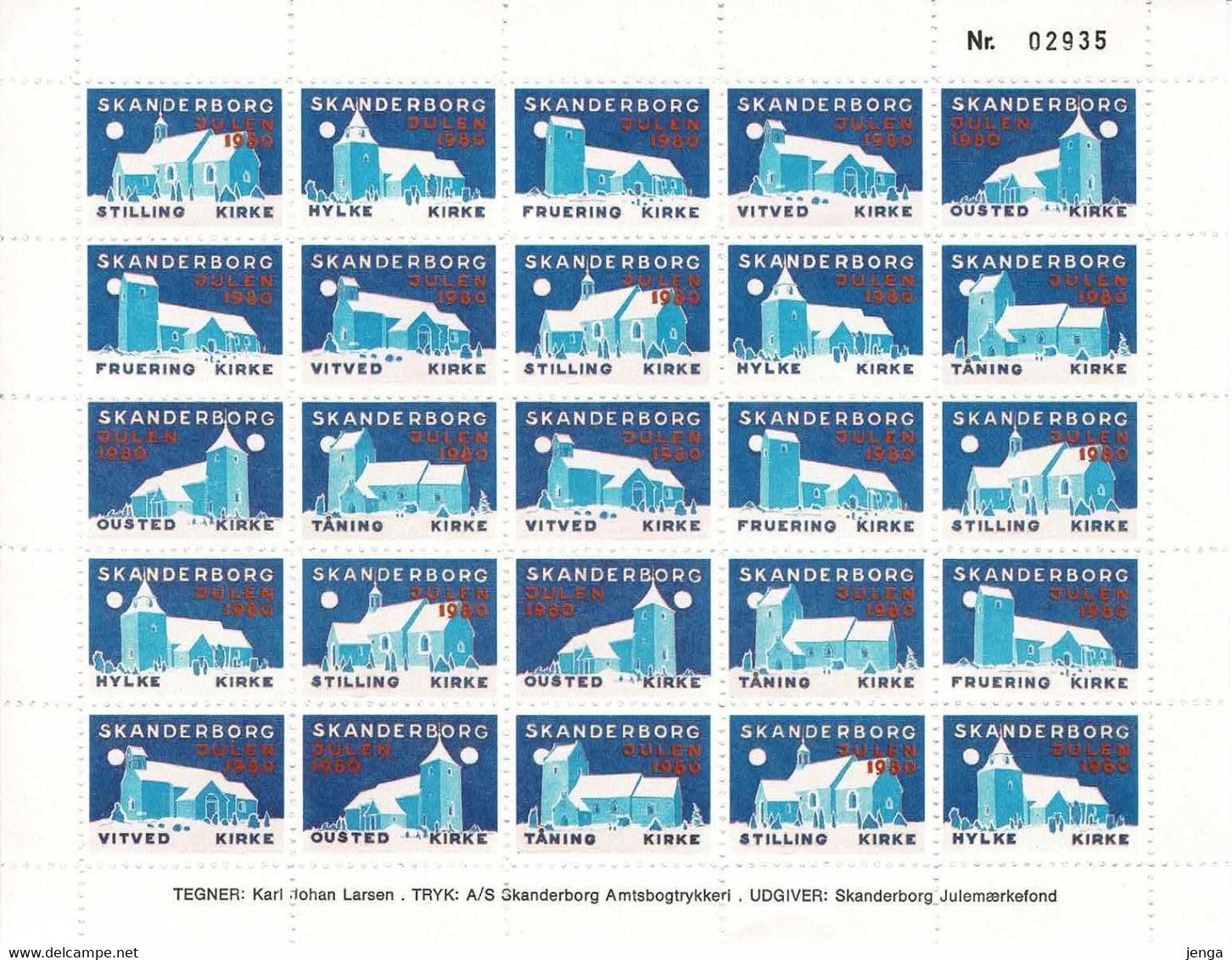 Denmark; Local Christmas Seals - Skanderborg, 1980 - 1982, 3 Full Sheet; MNH(**), Not Folded. - Hojas Completas