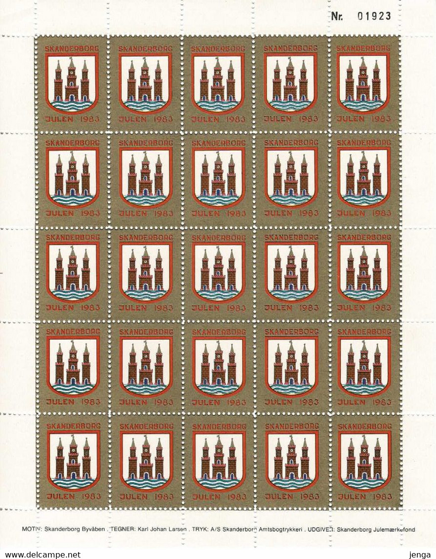 Denmark; Local Christmas Seals - Skanderborg, 1983 - 1986, 4 Full Sheet; MNH(**), Not Folded. - Fogli Completi