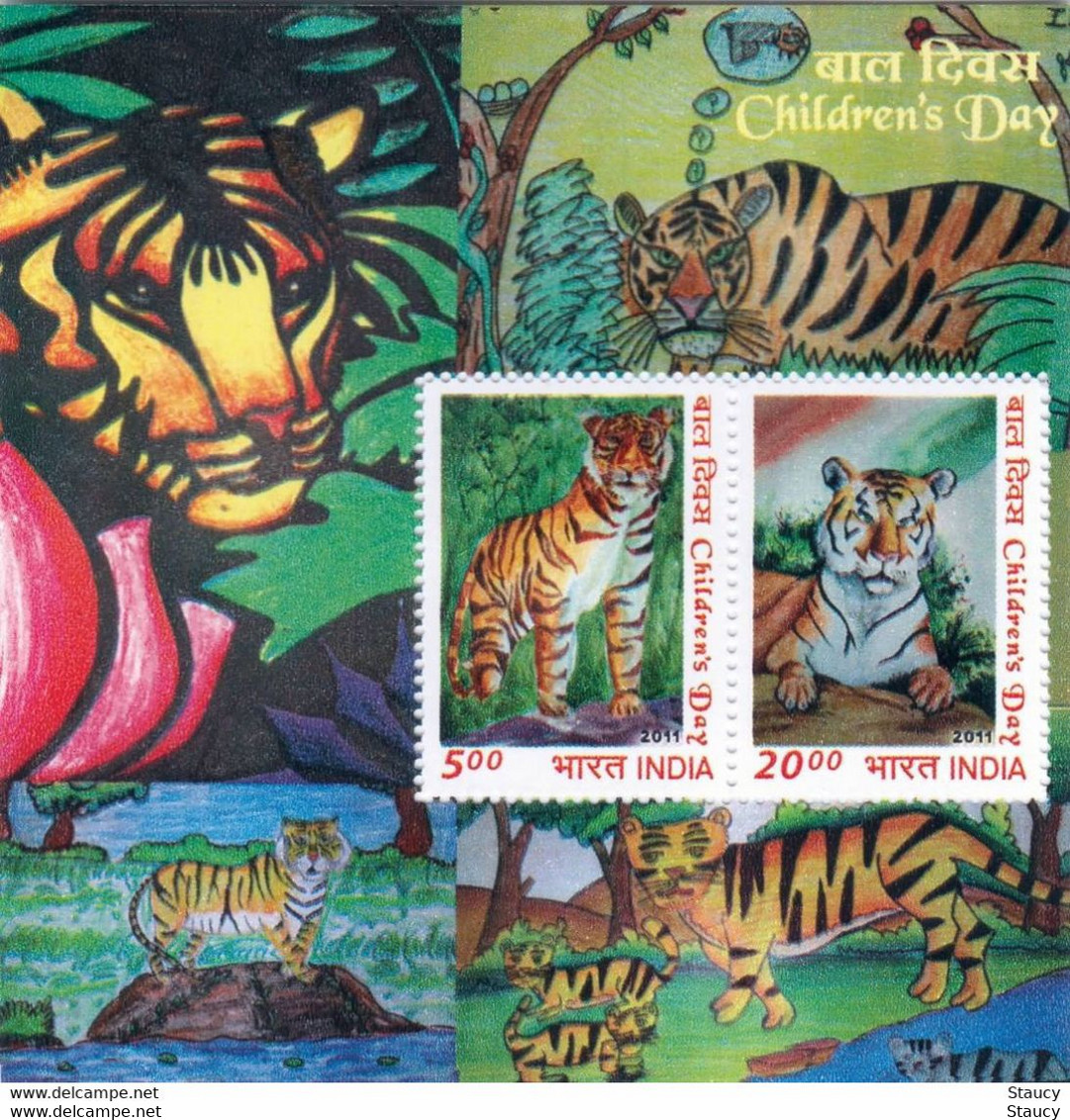 India 2011 Children's Day Art Paintings Tiger Fauna Flora Miniature Sheet MS MNH, P.O Fresh & Fine - Andere & Zonder Classificatie