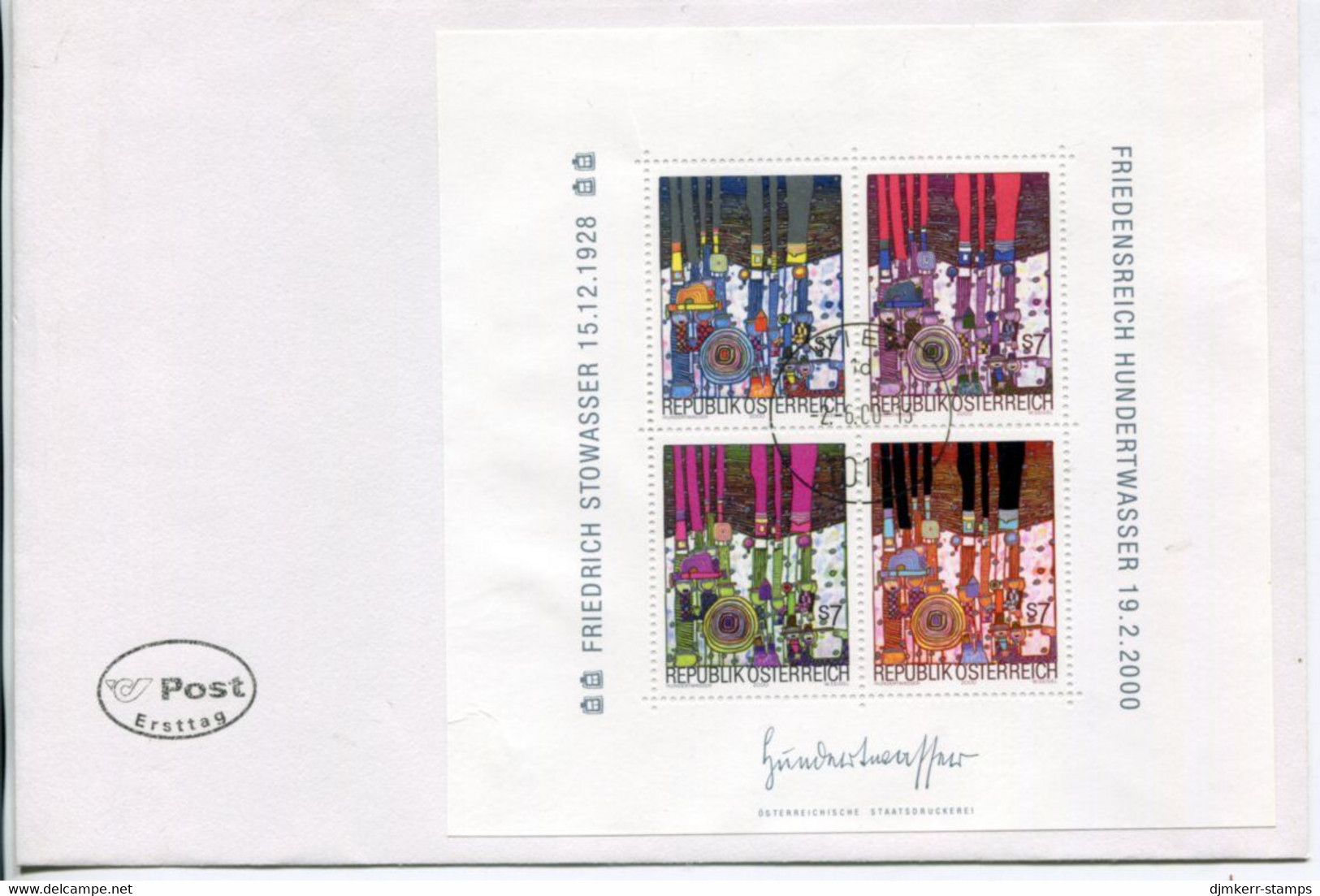 AUSTRIA  2000 Hundertwasser Block On FDC.   Michel Block 15. - FDC